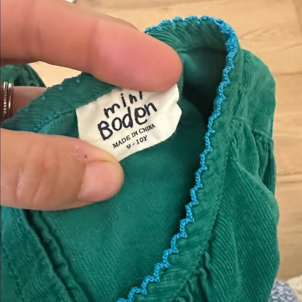 Mini Boden Teal Kids smocked corduroy Dress 9/10 *tear